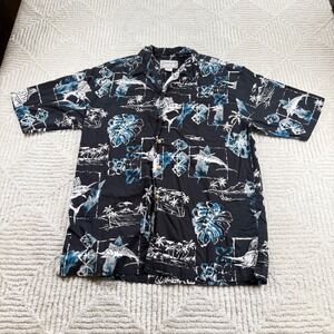 Vintage Bimini Bay Outfitters Shirt Mens M Black Marlin Tropical Hawaiian 90s